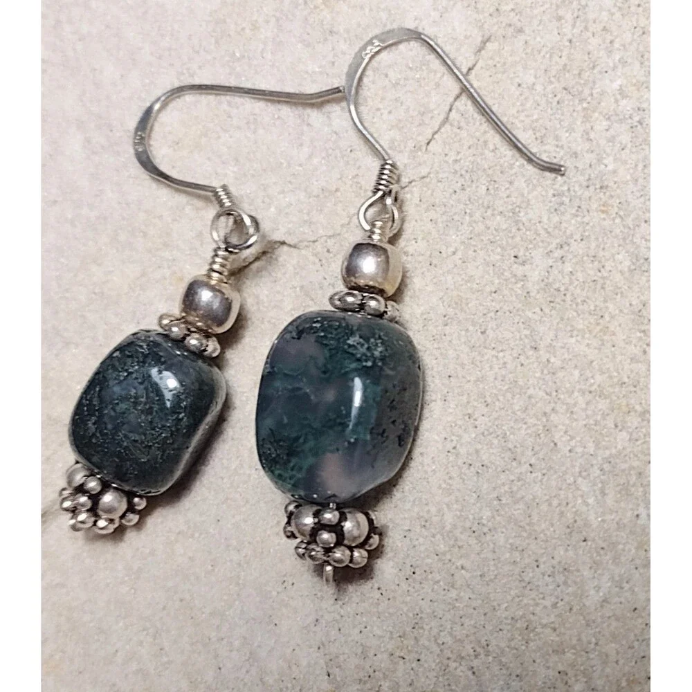 Sterling Silver 925 Reticulated Quartz Green Dangle Earrings